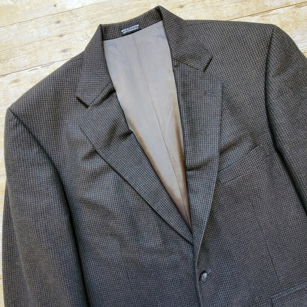 Oscar De La Renta 100% Wool Blazer Size 44R  Brown Houndstooth